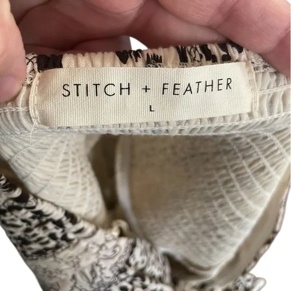 Stitch + Feather Strapless Babydoll animal print bubble top women Large boho tan - Picture 5 of 6